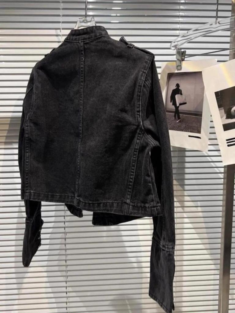 Women's Slim Stand Collar Long Sleeve Denim Jacket - Trendy Spring & Autumn Style