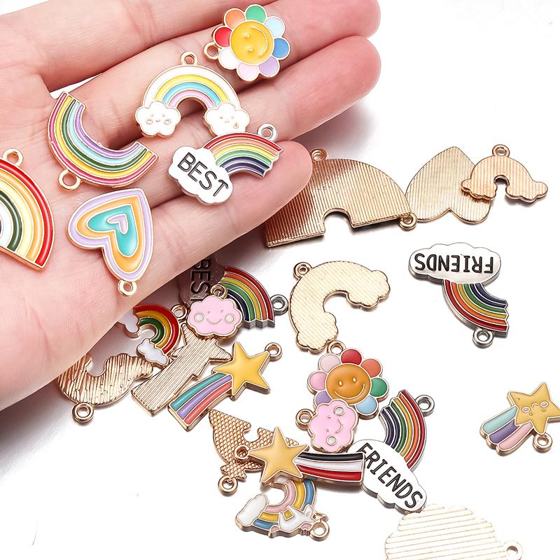 10-40pcs/lot Rainbow Series Alloy Pendants Alloy Letter Enamel Charms For DIY Jewelry Making Accessories Necklace Bracelet