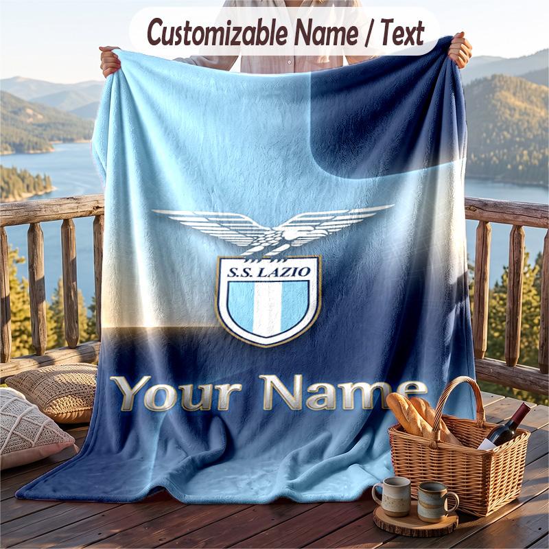 Flannel Blanket Lazio FC Print Custom Name Text Soft Throw for Sofa Bed