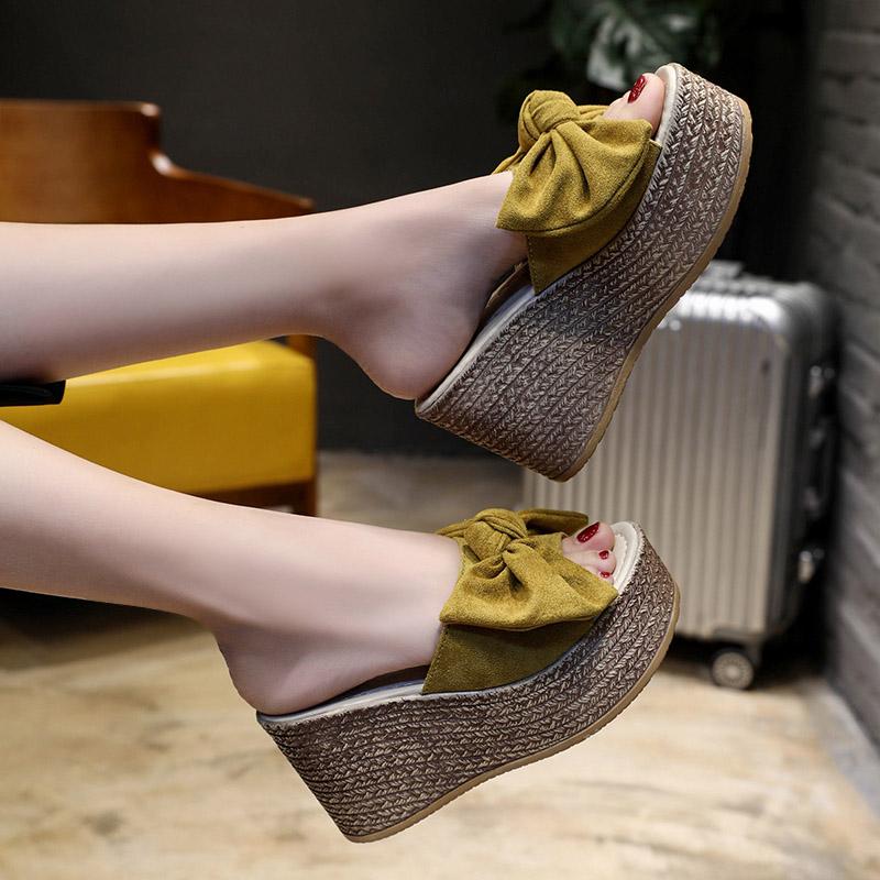 Fashion Aphixta Summer Women Wedge Slippers Platform Appliques Butterfly-knot Beach Antiskid Female Sandals Clog Shoes Slides Women