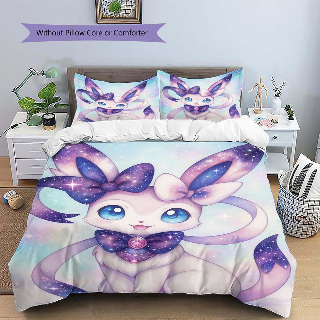 Poszewka na poduszkę i poszewka na kołdrę ze wzorem Sylveon Zestaw pościeli w stylu Anime Vintage do dekoracji sypialni Fajny prezent dla fanów.-TING