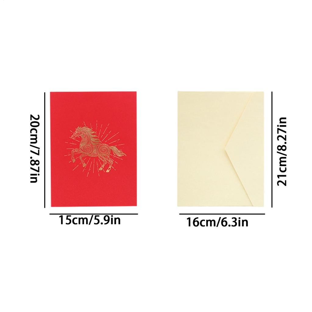 2026 Chinese New Year Retro Metallic Red Gold Foil Greeting Card Year Of The Horse 3D Greeting Card Gold Foil Festival Gift Card