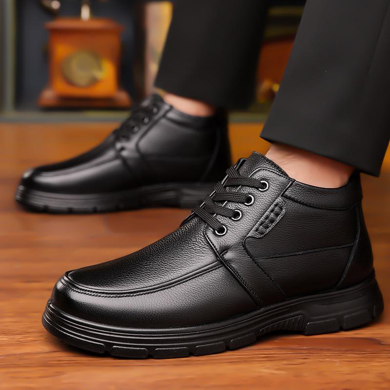 Cotton shoes men's winter new men's fleece casual leather shoes high-top dad leather shoes fleece warm snow boots