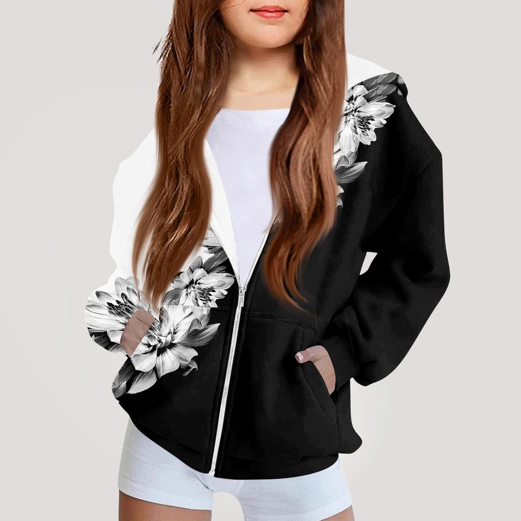 Kinder Mode Bedrucktes Langarm Kapuzensweatshirt Mädchen Hoodie Jacke