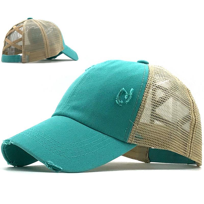Washed cross ponytail baseball cap hat women's summer spring and autumn old outdoor sunscreen cap solid color cap