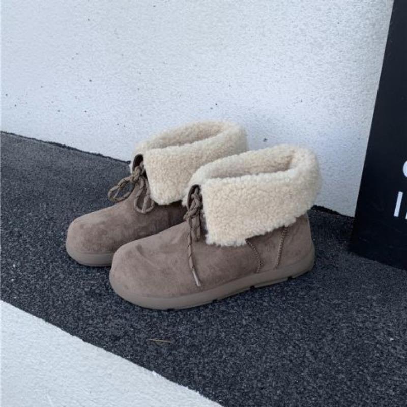 Women's Large Size Padded Thickened Winter Warm Fur One Snow Boots Padded Lining Ankle Boots Non-slip Hiking Sports Cotton Short Boots