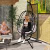 Hanging Egg Chair Outdoor Indoor Garden Swing Chair with Folding Basket, Thickened Cushion, Garden Hanging Chair with Stand, Headrest for Patio