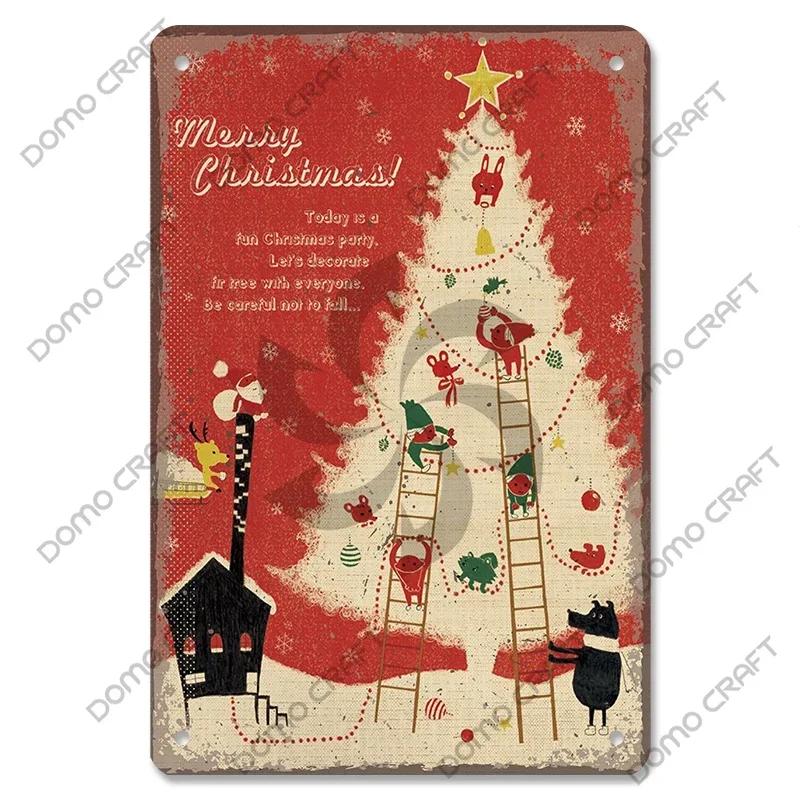 Retro Christmas Decor Vintage Metal Tin Sign with Cake Music Box Christmas Tree for Bakery Candy Shop Home Wall Art