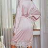 Pink Bride Wedding Kimono Robe Gown Satin Nightgown Sexy Lace Trim Sleepwear Summer New Nightwear Loose Homedress Lingerie