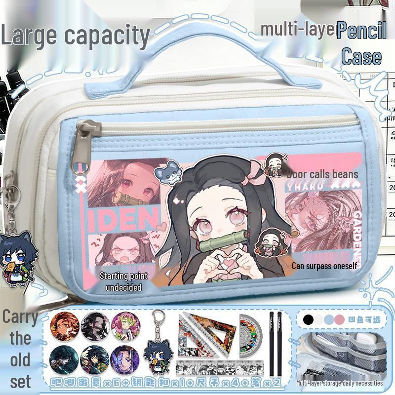 Demon Slayer Mehrschichtiger Federmäppchen - Nezuko, Shinobu, Mitsuri, Muichiro Design, Große Kapazität für Grundschüler