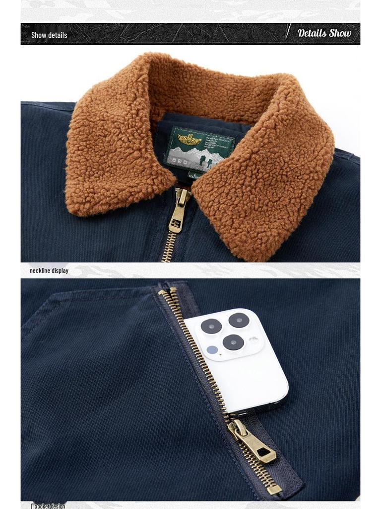 Herren Plus Samt Lammwollmantel: Lockere Fliegerjacke für Jugendliche, Baumwoll-Oberbekleidung für Herbst und Winter.