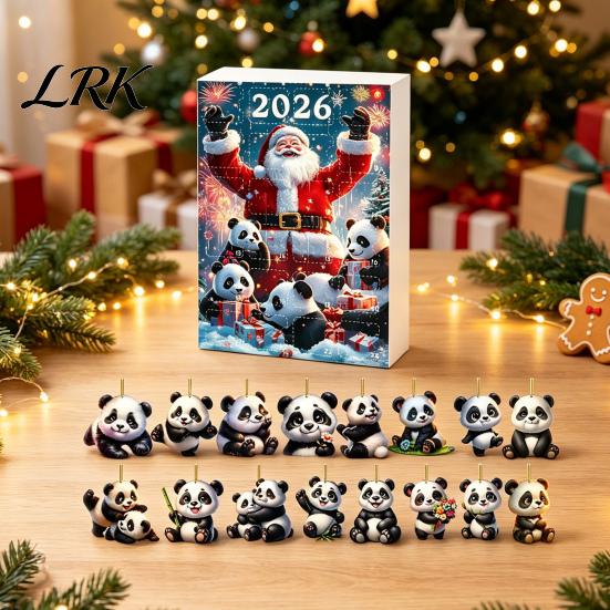 Holiday Gift for Panda Lovers Advent Calendars 2026, 2D Acrylic Cute Hanging Ornaments Animal Xmas Tree, 24 Days Christmas Countdown Calendar,