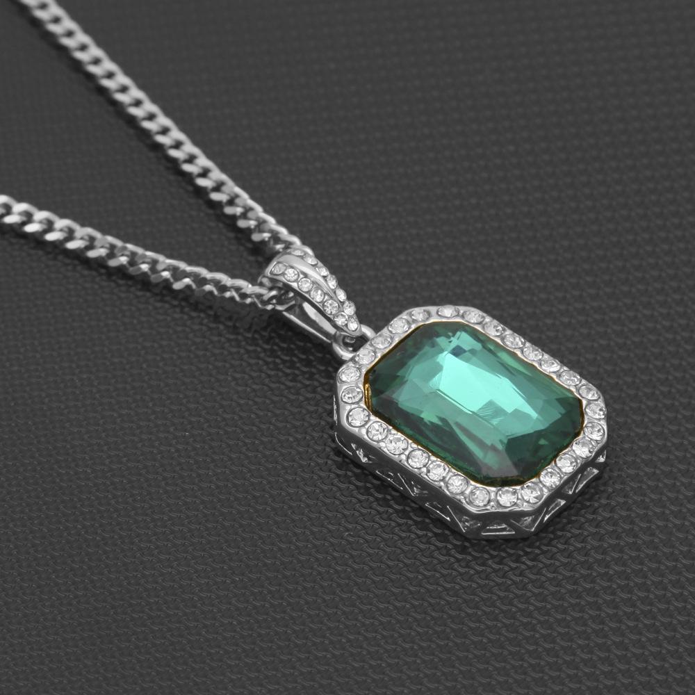Men's Hip-Hop Diamond Gemstone Pendant Necklace - Trendy, Versatile Alloy Jewelry
