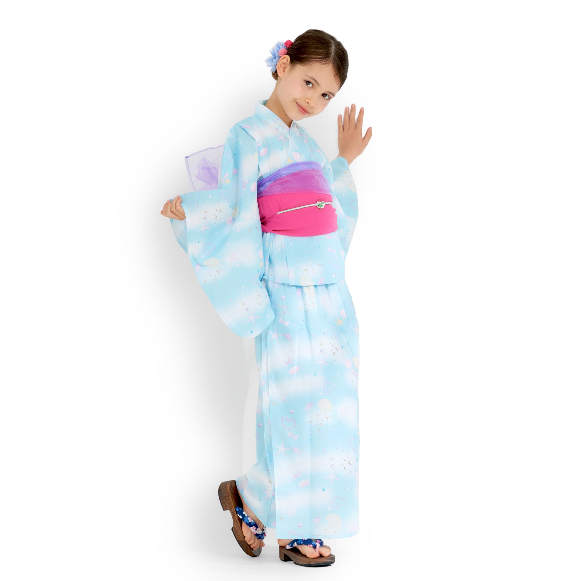 

NISHIORI Yukata Set for Girls Separate and 2 Obi 10 6 Sizes 4-Piece (2-Way Dress, Camisole, Belts) - Patterns, (11W-7, 140cm)