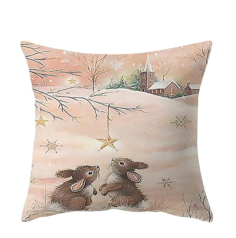 Home Christmas Decoration Pillowcase Fawn Rabbit Snowman Print  Sofa Office Seat Car  Ornament