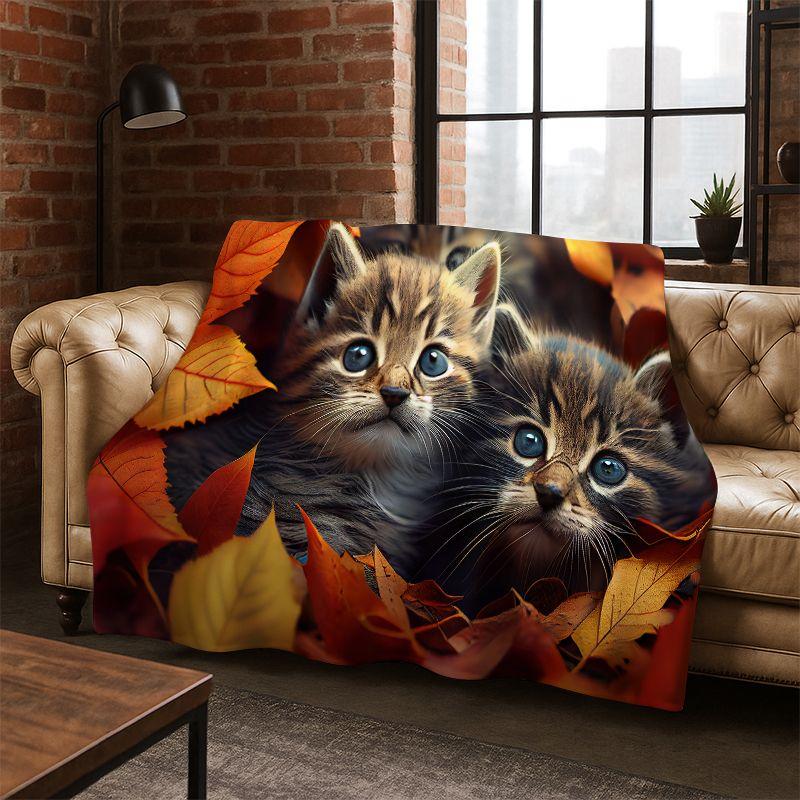 Cute Cat Kitten Cartoon Flannel Blanket Soft Warm Blanket Throw Blanket for Bedroom Living Room Bed Travel Camping Picnic Gift