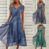 Women's Dress Casual Fashion Office Patchwork Summer Midi V-Neck Women Swear Sweet Dresses For WomenClothes Vestidos