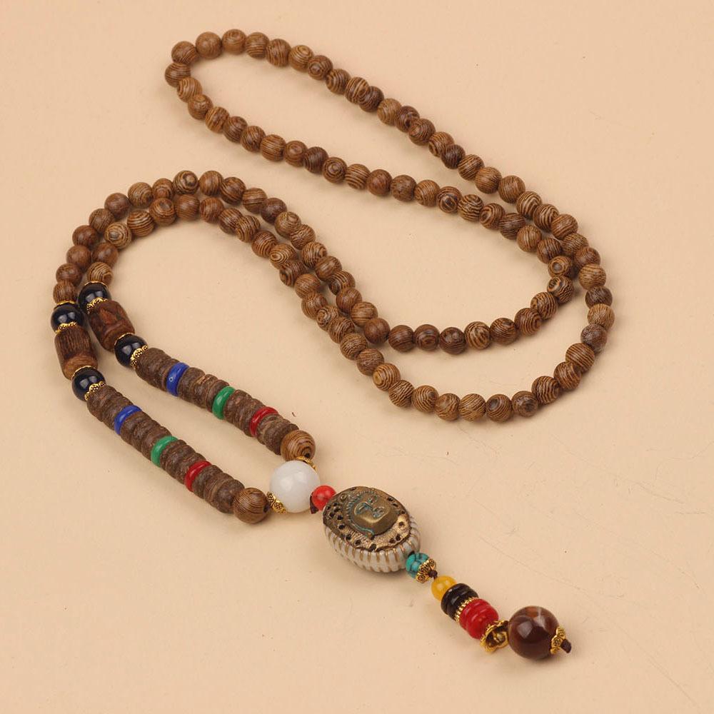 Originální etnický retro dlouhý řetízek na svetr, Nepálské vintage doplňky, Tibetský styl, Literární a univerzální náhrdelník pro muže a ženy