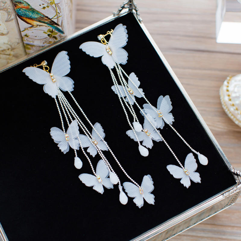 Butterfly Drop Earring For Women Wedding Dangle Earrings Fashion Women Brides Flower Butterfly Long Tassel Earrings Gifts