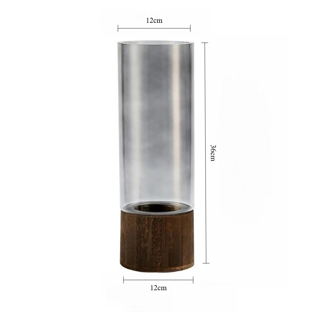 Minimalist Wooden Glass Vase for Hydroponic Plants Nordic Style Glass Vase Tabletop Floral Arrangement Home Decoration