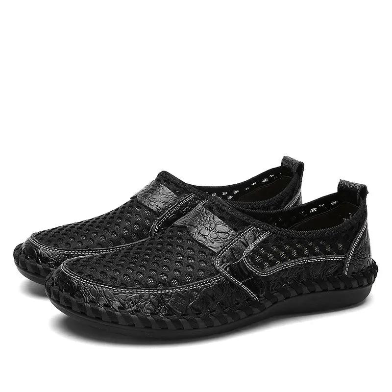 Fashion Mens Summer Breathable Mesh Shoes Big Size 46 Men Casual Leather Sneakers Male Trendy Driving Loafers Man Moccasin Boys Sneakers