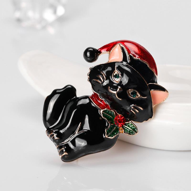 1 ks Slitina Pro Ženy Kočka Brože Smalt Zvíře Brož Odznaky Dárky k Novému Roku Bílá Černá