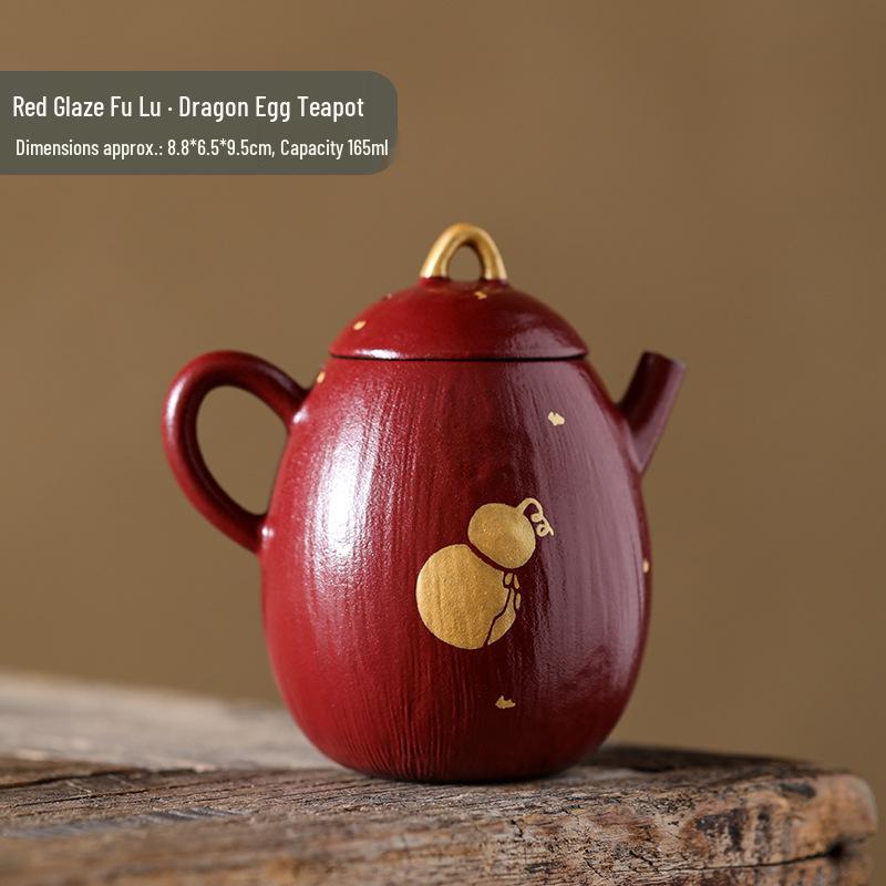 Red Glaze Fu Lu Dragon Ceramic Teapot - Handmade Traditional High-Grade Gongfu Tea Set