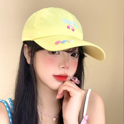Cotton Cherry Baseball Cap Adjustable Breathable Casual Sunshade Hat Sun Protection Anti-UV Wide Brim Big Head Cap Outdoor Sport