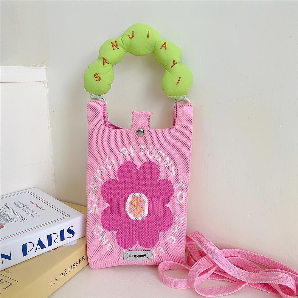 Knitted Mobile Phone Bag For Women In Spring And Autumn Cute Cartoon Versatile One Shoulder Diagonal Cross Bag Travel Coin Purse Small Handbag