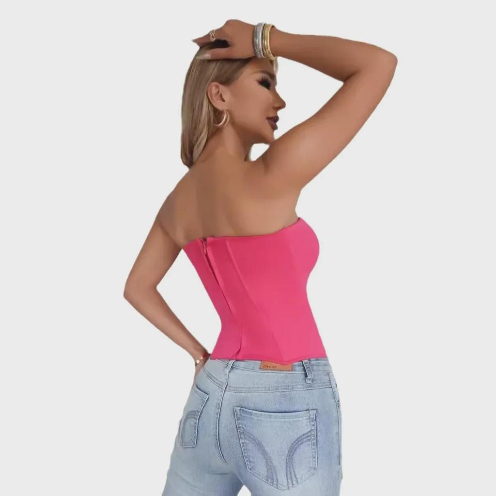 European & American Style High Waist Fishbone Tube Top with Breast Pads for Women
