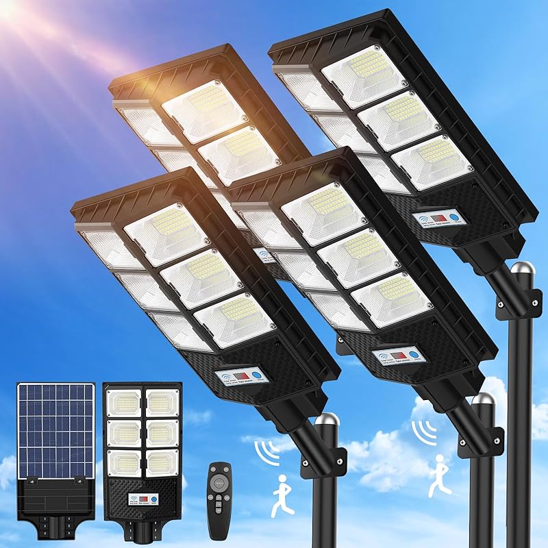 VUAA 2 Pack Solar Street Lights Outdoor Waterproof, 6500K 10000LM LED Solar Lights for Outside Dusk to Dawn, Outdoor Flood Lighting with Motion