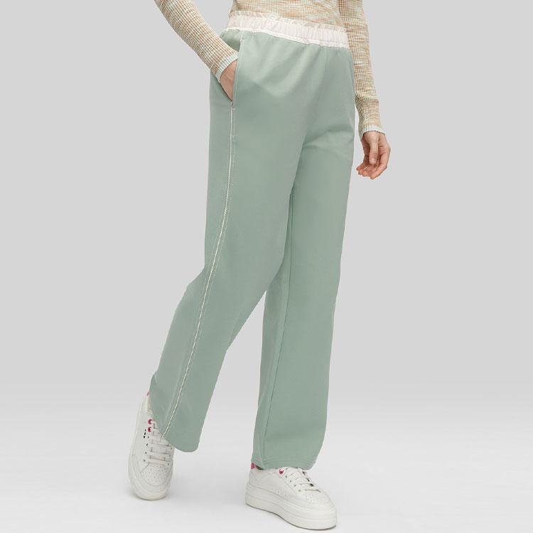 Fila Solid Color Mid Waist Elastic Straight Loose Casual Pants Women Pants Moss-Green F11W414609F-KK
