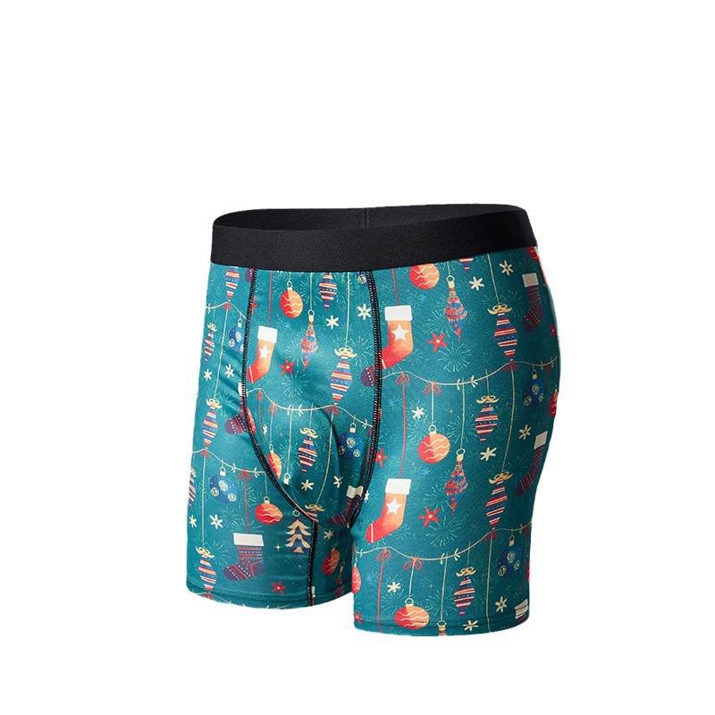 Men's European & American Christmas Boxer Briefs - Breathable, Comfortable, Festive Long-Leg Sports Underwear