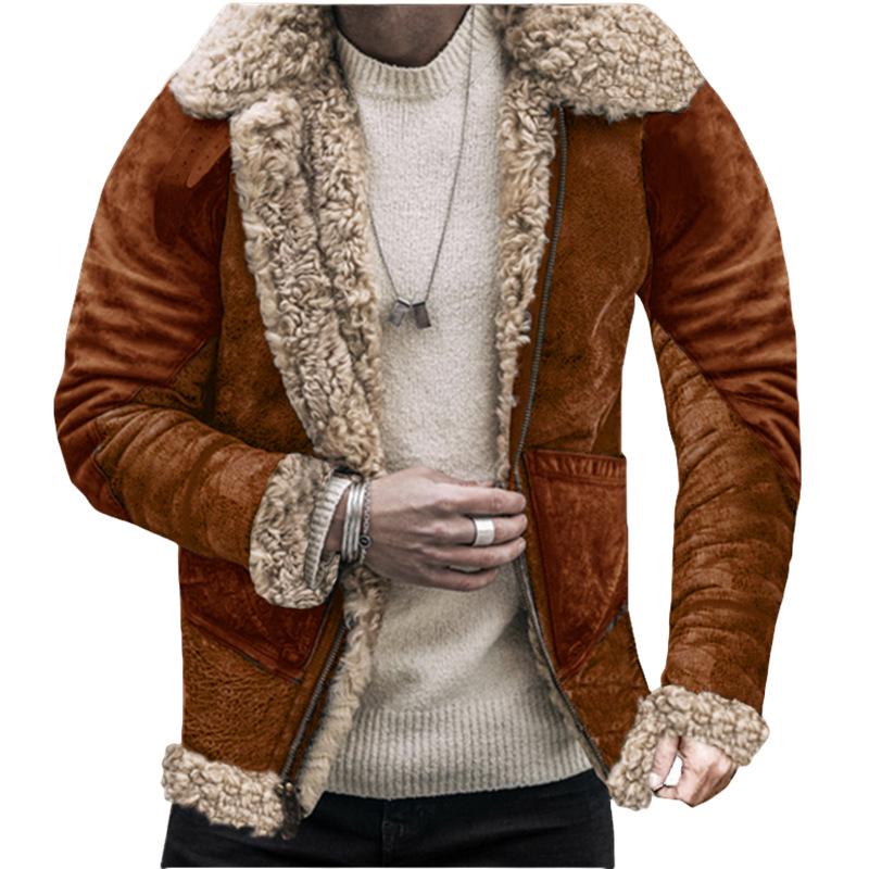 Winter Nieuwe Jas voor Heren met Geïntegreerde Furs Verdikte Imitatieleer Fleece Bedrukte Jas