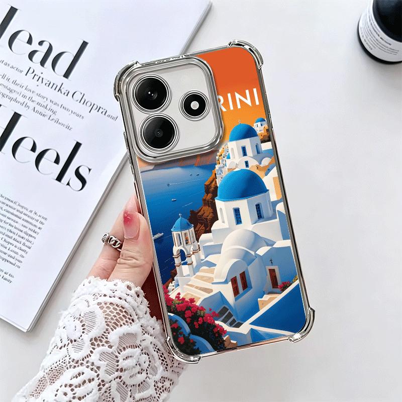 Santorini Greece Summer Soft Phone Case For Xiaomi Redmi Note 14 15 Pro Plus 13 12 11S 11T 5G 10 9S 9 Plating Anti-Fall Fundas