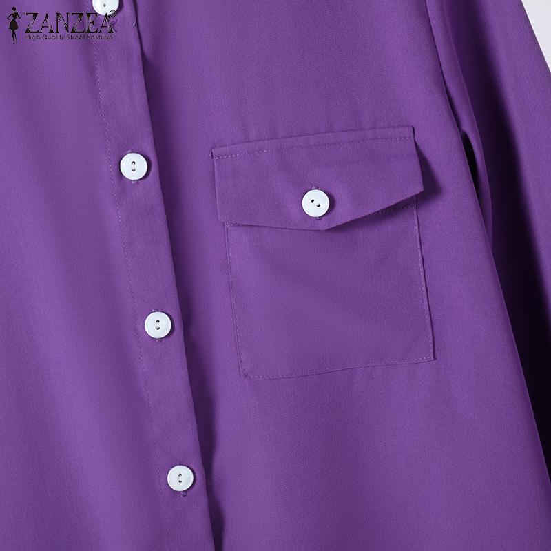  ZANZEA Women Casual Turn Down Collar Loose Three Quarter Sleeve Shirt Dress