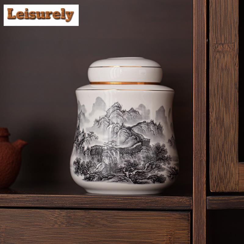 750ml Chinesische Landschaftsmuster Tee-Dosen-Organizer Feuchtigkeitsdicht Ästhetischer Vorratsbehälter Tee-Dose Teegeschirr Dekoration