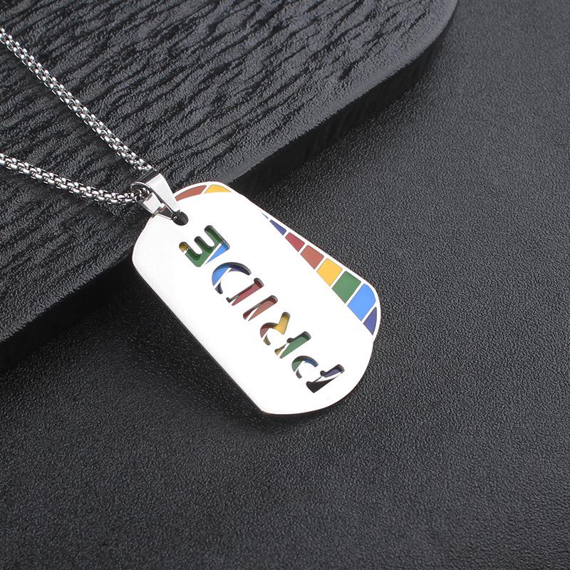 Men's Polished Letter Cross Pendant Necklace - Stainless Steel Rainbow Dog Tag