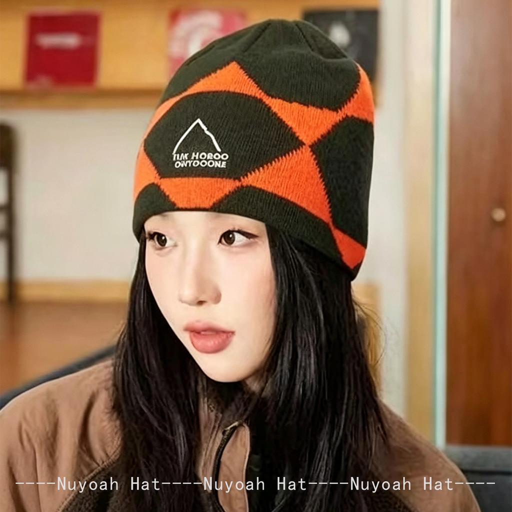 New Men Women Retro Mountain Letter Embroidery Knitted Hats Warm Outdoor Versatile Color Block Beanies Personal Fashion Skiing