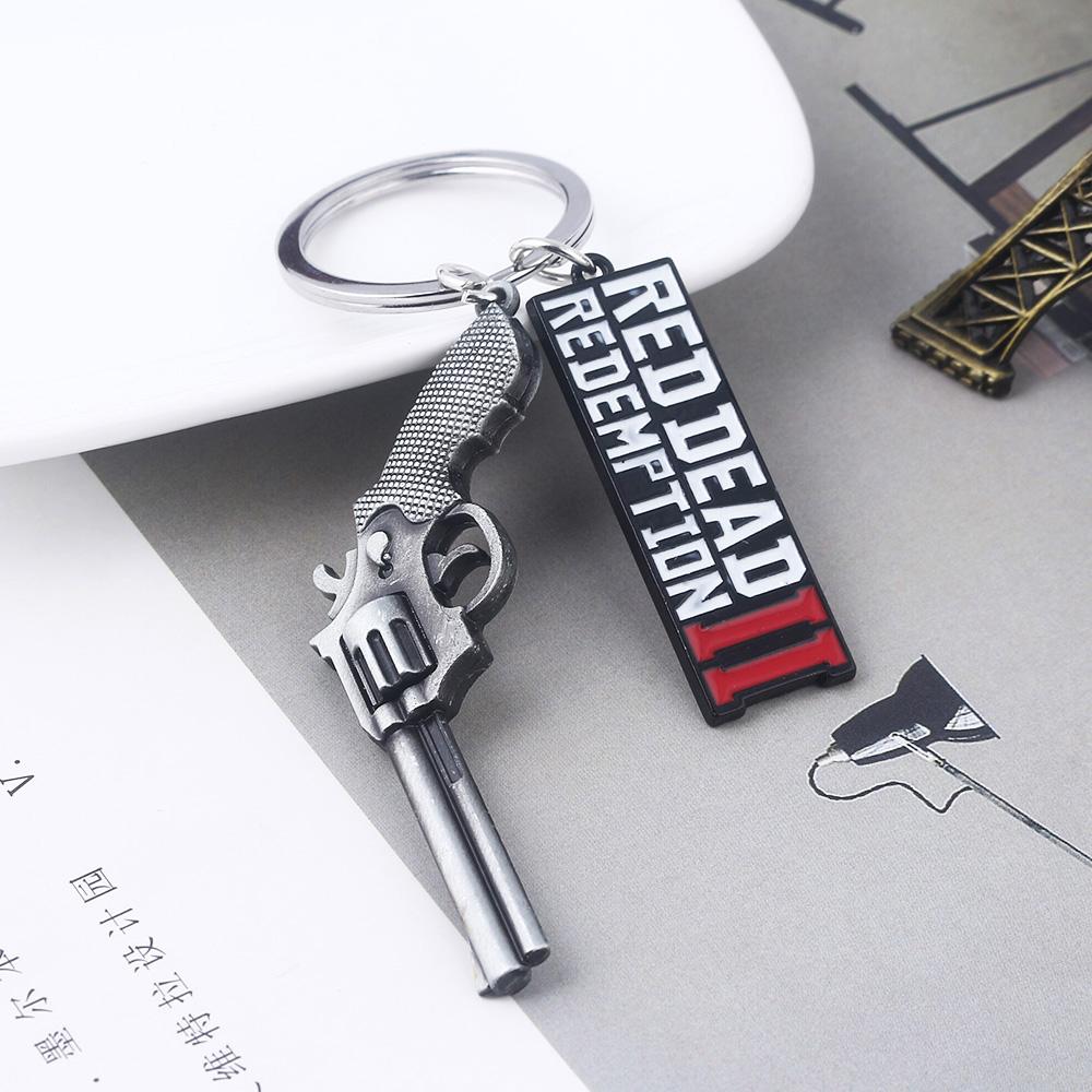 Game RDR2 Arthur Morgan Revolver Keyring Red Dead Redemption 2 Keychain Western Cowboy Fans Gift Cosplay Men Women Bag Jewelry