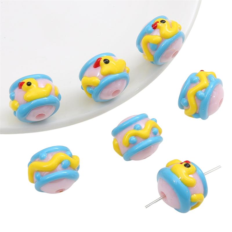 Hand-drawn Acrylic Beads Cute 16mm Spacer Charms for Keychain Jewelry DIY