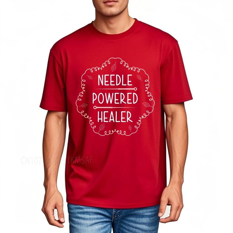 Daily Wear summer Women t shirt Needle Powered Healer Design With Leaves And Threads Short Sleeve Solid Color Oneck Tee shirt