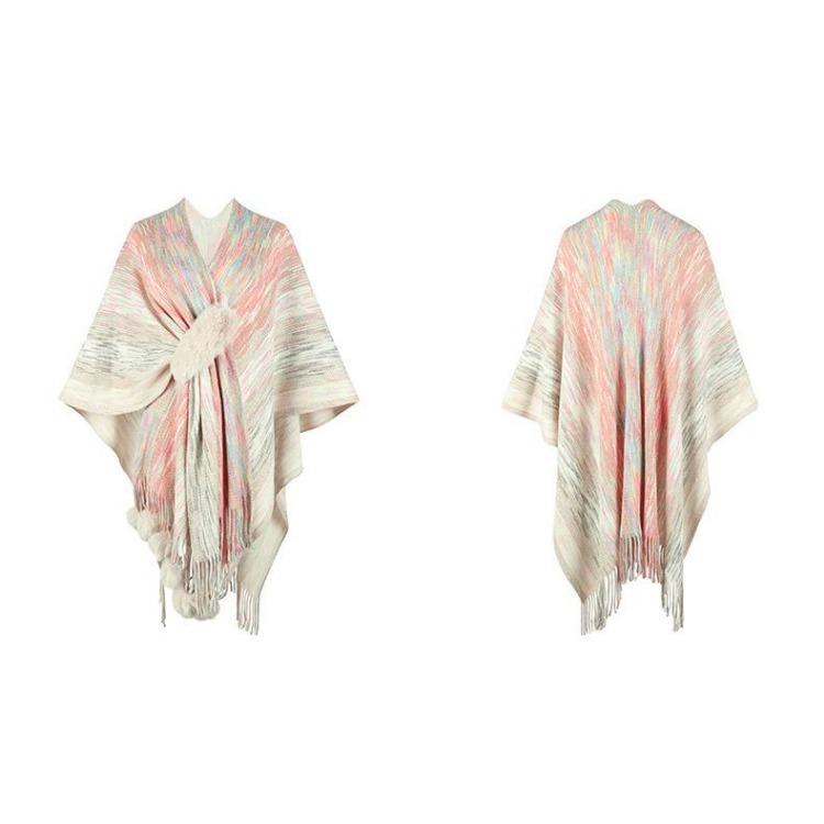 Women Winter V-Neck Loose Knitwear Cardigan Bat Sleeve Cross Border Cloak Autumn Color Collision Sweater