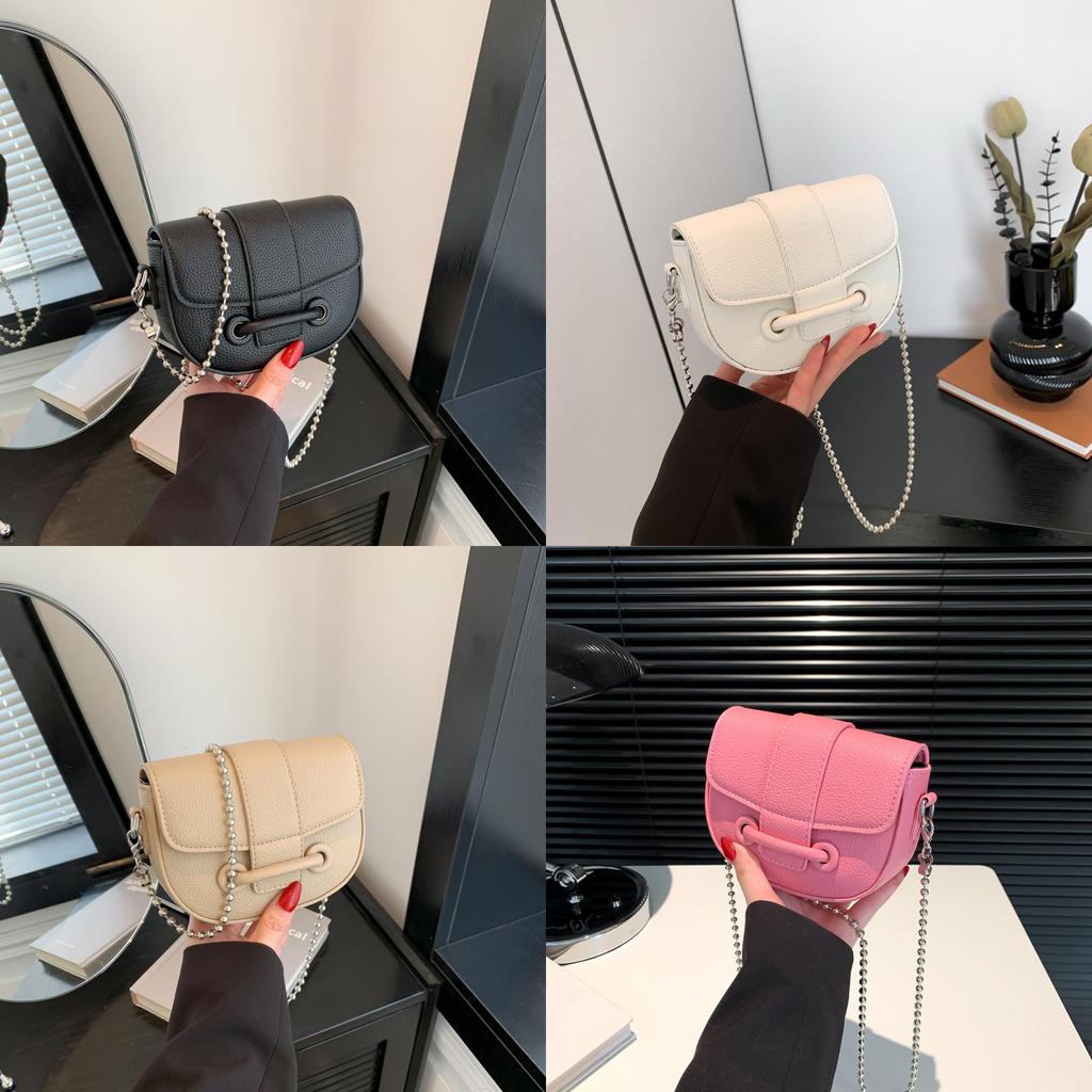 Stylish Mini Saddle Bag 2024 Spring Summer Chain Shoulder Crossbody Pu Bag Chic Design
