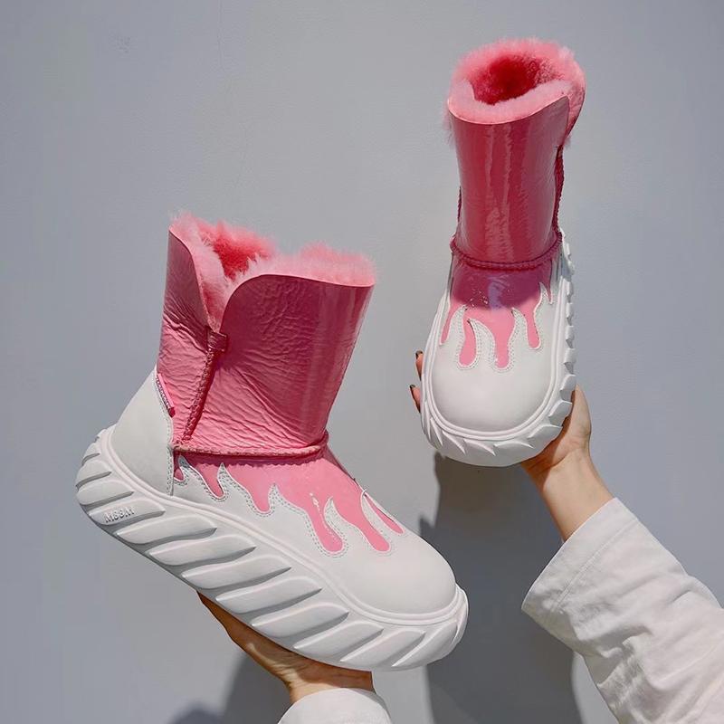 Winter New Women's Plus Fleece Fashion Color Matching Snow Boots New Thick Warm Cotton Shoes Waterproof Mid-Calf Boots 35-40