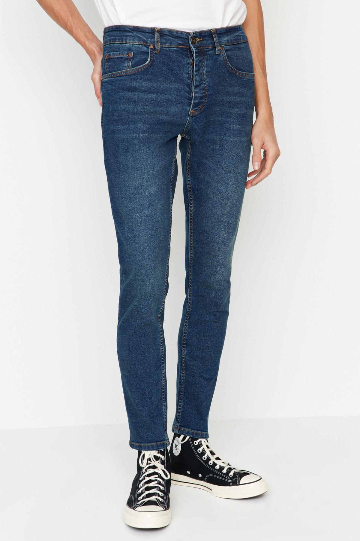 

Мужские темно-синие джинсы скинни из гибкой ткани джинсовые брюки TMNAW23JE00005..