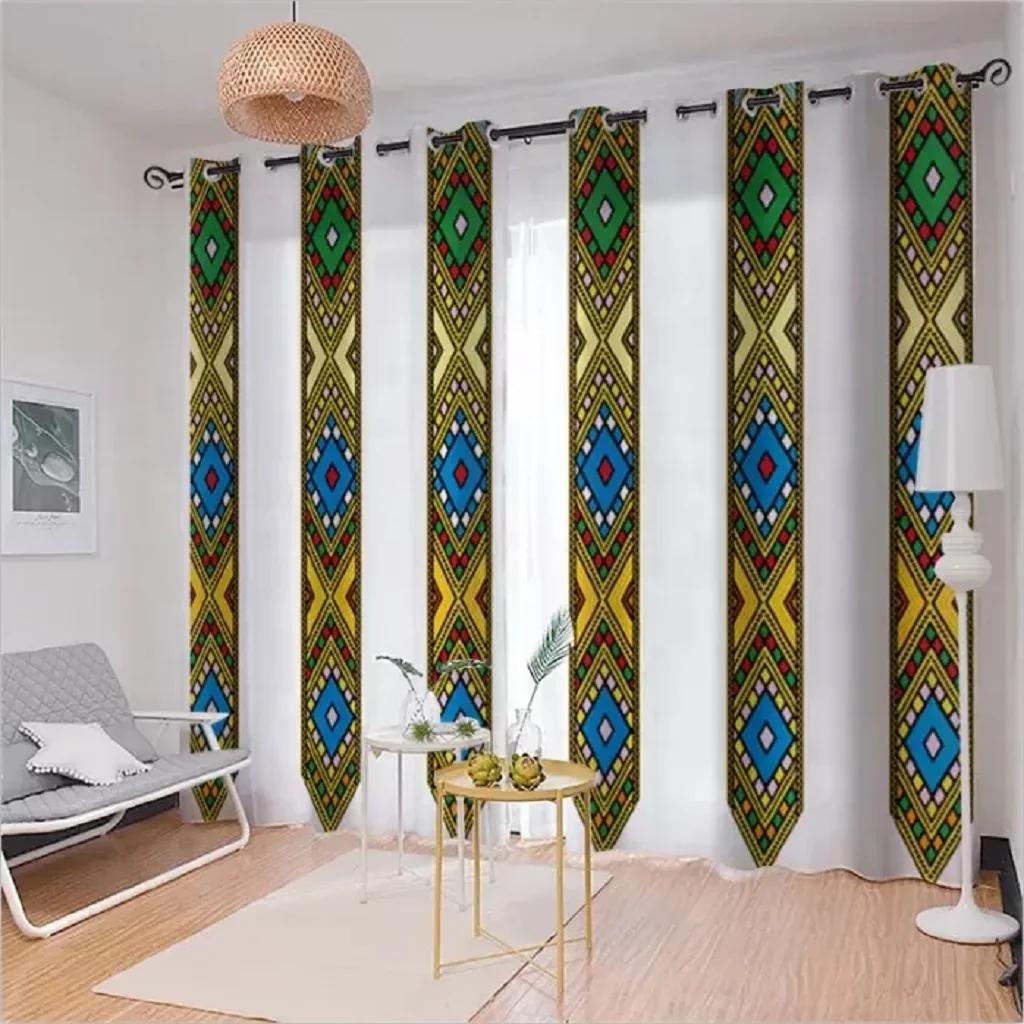 Ethiopian and Eritrean Traditional Curtains for Living Room Set Tilet Design High Quality Polyester Fabric Cortinas