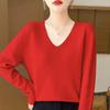 Women's V-Neck Wool Cashmere Sweater: Autumn/Winter Fashionable Long Sleeve Knit Pullover.