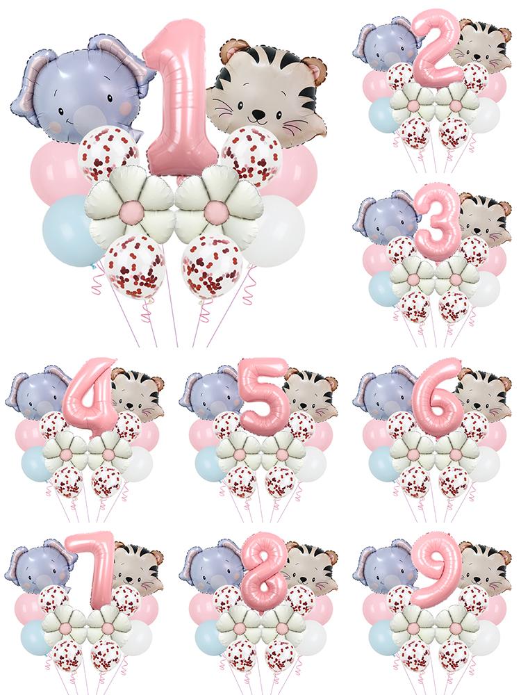 1set Wild Animal Balloon Tower with 1-9 Number Balloon for Boy Jungle Safari Birthday Party Decoration Forest Party Supplies