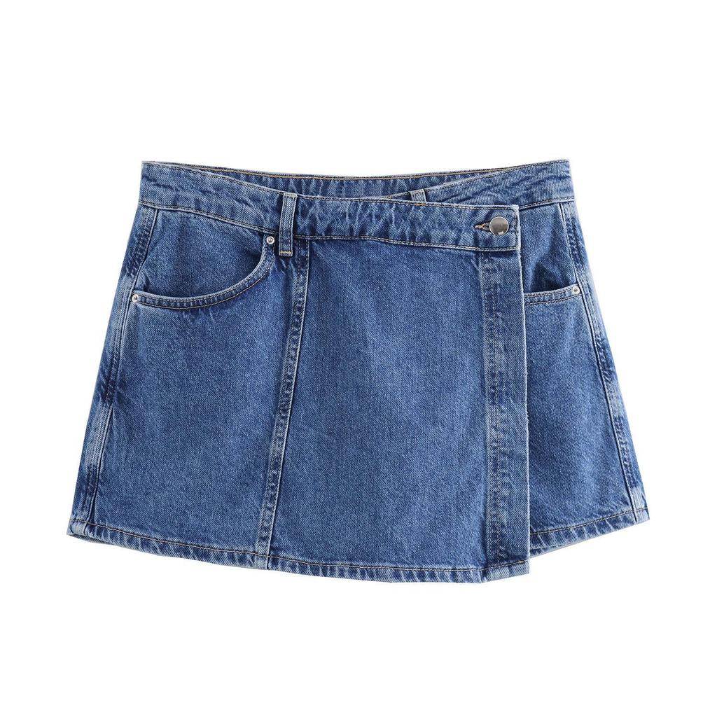 2024 Summer Double-Breasted Denim Set: Short Sleeve Shirt & Skirt Pants